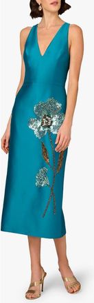 Aidan Mattox Beaded V-Neck Midi Dress in Peacock at Nordstrom, Size 14