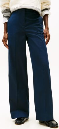 Tommy Hilfiger Anzughose TOMMY HILFIGER COTTON WIDE LEG PANT, Damen, Gr. 36, N-Gr, schwarz night navy, Web, Obermaterial: 65% Baumwolle, 33% Lyocell, 2% Elasthan, un