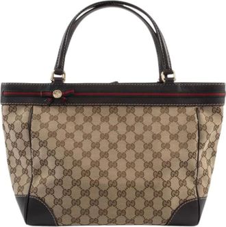 Gucci Pre-owned Tote Bags, female, Beige, Size: ONE SIZE Pre-owned Vintage GG Canvas Handbag
