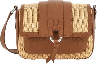 Hogan Beige Brown H01X Flap Bag Raffia Shoulder Bag