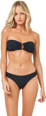 L*Space L*Space Rocky Bikini Bottom Womens Black Stretch Ribbed Swimwear GBO3007