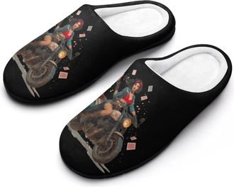Generic Lucky Girl1 on Motorcyle Poker Funny Womens Cotton Slippers Shoes Novelty Soft Non-Slip Sole Home Shoe