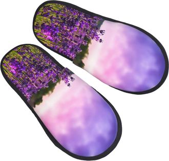 Generic Home Slipper Lavender Flower Mauve Warm Slipper Unisex Scuff Slippers Non-Slip Fluffy Slippers For Winter Travel Hotel L