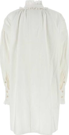Valentino Garavani Womens White Cotton Blend Dress Bianco Exterior: Linen Silk Abiti