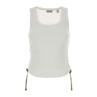 Burberry Sleeveless Tops, female, White, Size: S Check Trim Cotton Blend Tank Top