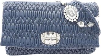 Miu Miu Pre-owned Nappa Crystal Matelasse 2way shoulder bag - Dames - Vintage Schoudertas - Blauw - ONE Size - Leer - Vintage