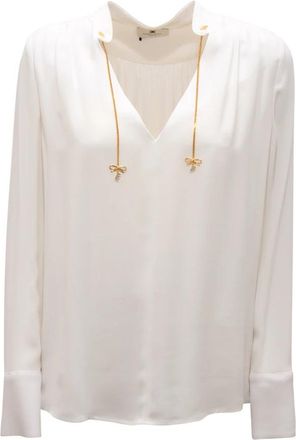 Elisabetta Franchi Blusa V-Neck Viscose Shirt - Dames - Blouses - Wit - XL - Overhemden