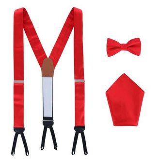 Trafalgar Store Sutton Solid Color Silk Brace Bow Tie & Pocket Square Combo in Red at Nordstrom