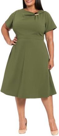 London Times Hardware Trim Scuba Fit & Flare Dress in Rifle Green at Nordstrom Rack, Size 16W
