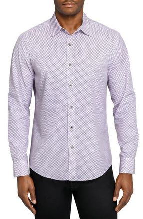 W.R.K Slim Fit Geometric Print Performance Button-Up Shirt in White/Purple at Nordstrom, Size Xx-Large