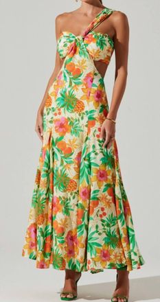 Astr Mezcal Dress In Orange Green Print