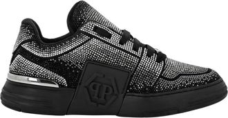 Philipp Plein Suede Lo-Top Sneakers Strass Hexagon - unisex - Sneakers - Zwart - 46 EU - Leer - Schoenen