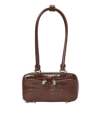 Self Portrait Compact Crocodile-Effect Brown Shoulder Bag