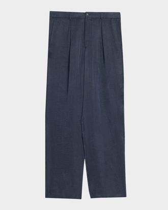Giorgio Armani Men & apos;s Cotton and Lyocell Pleated Wide-Leg Trousers