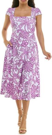 Nina Leonard Floral Cap Sleeve Fit & Flare Dress in Violet Multi at Nordstrom Rack, Size X-Large