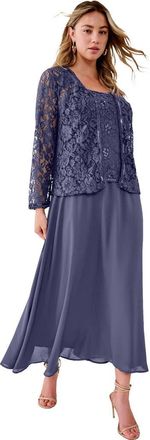 Roaman's Plus Size 2 Piece Long Sleeve Embellished Lace Jacket And Full Gown in Deep Dusk at Nordstrom, Size 30