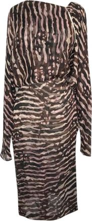 Tom Ford Zebra Print Draped Silk Midi Dress Size S