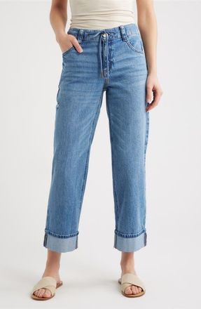 Wit & Wisdom High Waist Cuffed Boyfriend Jeans in Blue Vintage at Nordstrom, Size 12P