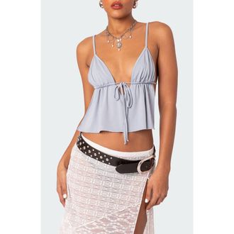 Edikted Rylee Tie Front Open Back Camisole in Light-Blue at Nordstrom, Size X-Small