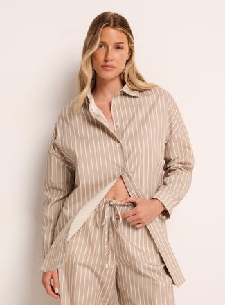 Everyday Sunday Womens Striped sand poplin loose shirt