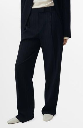 Mango Selection Pinstripe Pleat Front Straight Leg Pants in Navy at Nordstrom Rack, Size 4