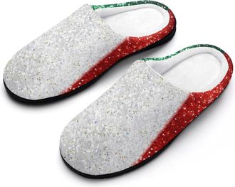 Generic Glitter Pattern Italy Flag Mens House Slippers Memory Foam Washable Cotton Slip on Home Shoes