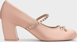 Charles & Keith Satin Gem-Embellished Bow Mary Jane Pumps