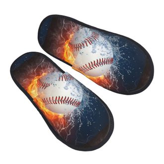 Generic Women Men House Slippers Baseball In Fire And Water Cotton Slippers Adults Anti-Skid MenS Warm Slip On Slipper, For Hotel, Home, Travel, M