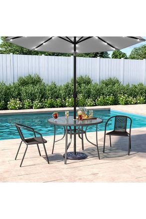 Living and Home 2 Person Patio Garden Dining Set With Umbrella in Black