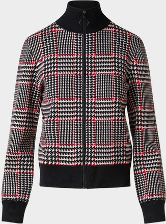 Akris Houndstooth Check Jacquard Knit Zip Cardigan