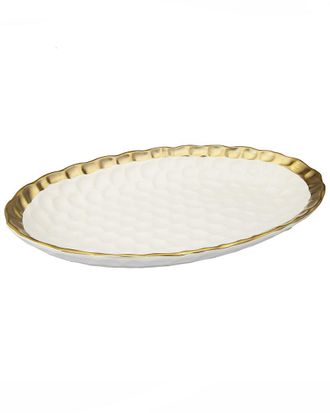 Alice Pazkus 15.25In Porcelain Gold White Oval Tray