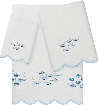 Linum Home Textiles 100% Turkish Cotton Fish School Scallop 3Pc Embellished Towel Set