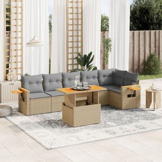 vidaXL Vidaxl - Set Sof&aacute;s De Jard&iacute;n 7 Piezas Y Cojines Rat&aacute;n Sint&eacute;tico Beige