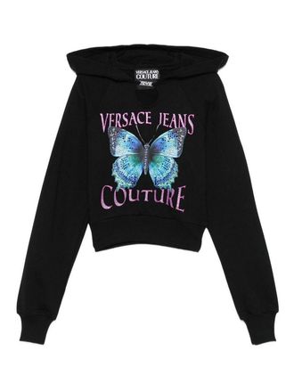 Versace Jeans Couture Black Cotton Hoodie With Logo