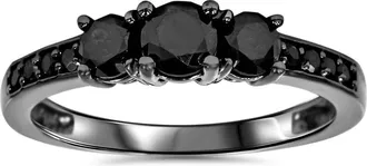 Pompeii3 1 1/5ct Heat Treated Black Diamond 3 Stone Ring 10K Black Gold Size Selectable