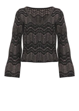 D.exterior Brown Geometric Sequined Viscose Sweater
