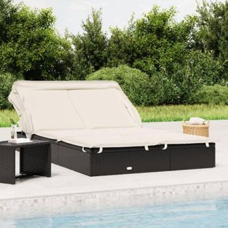 vidaXL Vidaxl - Lettino Doppio Tetto Pieghevole Nero 213x118x97cm in Polyrattan