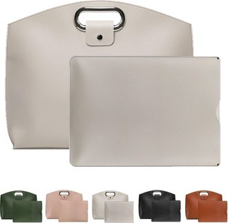 Generic The 2-Piece Set: Sophisticated Business Waterproof Leather Laptop, 2-Piece Business Waterproof Laptop Handbag for Women (White)