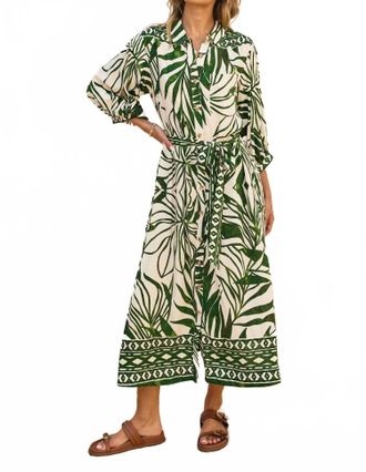Dress Forum Take Me Away Longline Shirt Dress In Green/ Ivory