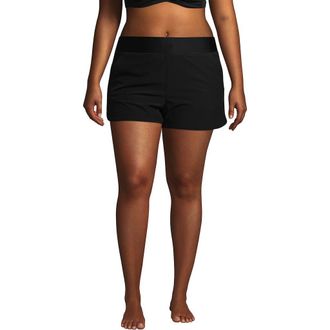 Lands End 3 Quick Dry Elastic Waist Board Shorts Swim Cover-up Shorts with Panty in Black at Nordstrom, Size 18W