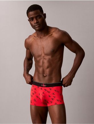 Calvin Klein Mens Graphic Monogram Microfiber Stretch Low Rise Trunk - Red - XL