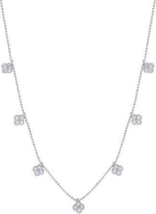 Suzy Levian Cubic Zirconia Pav&eacute; Clover Station Necklace in White at Nordstrom Rack