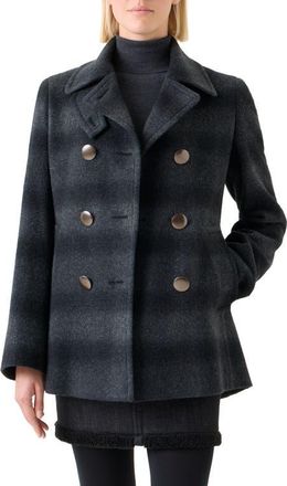 Akris Blurred Check Wool Blend Peacoat in Charcoal-Black at Nordstrom, Size 12