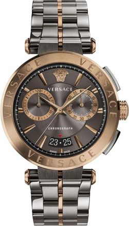 Versace Chronograph Staal Armband Grijs Brons Horloge - Heren - Horloges - Veelkleurig - ONE Size - Accessoires