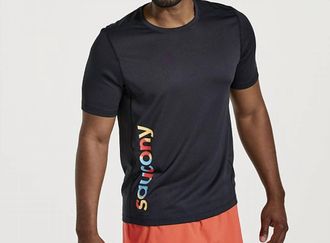 Saucony Stopwatch Graphic Short Sleeve Top In Black Graphic