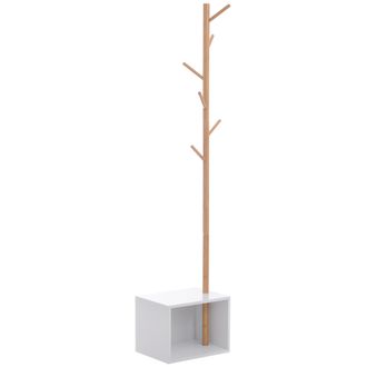 HOMCOM Perchero De Pie Con Zapatero Colgador Tipo &Aacute;rbol Moderno 6 Ganchos Para Colgar Ropa Bolsa Pasillo Entrada 40x30x180cm