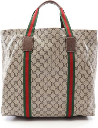 Gucci Beige Brown Multi-Color Gg Supreme Leather Handbag Tote Bag (Pre-Owned)
