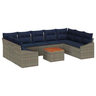 vidaXL Conjunto De Sof&aacute;s De Jard&iacute;n 10 Pcs Gris Y Azul Marino Vidaxl