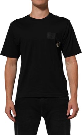 Dolce & Gabbana Black Cotton Logo Plaque Crew Neck Mens T-shirt (Pre-Owned)