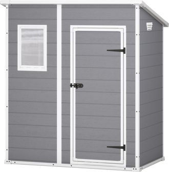 Keter Manor Pent 6x4 - Caseta De Jard&iacute;n 183,50x200,50x111 Cm 1 Puerta Para Almacenamiento De Herramientas Acabado Efecto Madera Rayada En Resina Gris